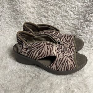 BZeesDream Zebra Print brawn & Beige washable wedge sling back Sandals SZ10W